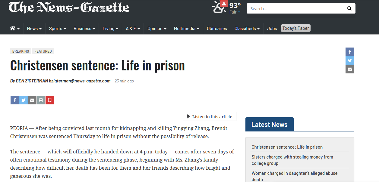 章瑩穎案迎來最終裁決，被告判終身監(jiān)禁